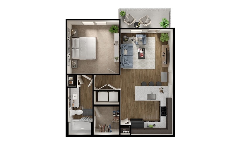 A1p - 1 bedroom floorplan layout with 1 bathroom and 650 square feet