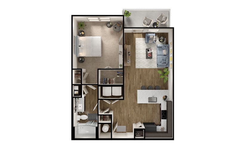 A2p - 1 bedroom floorplan layout with 1 bathroom and 726 square feet