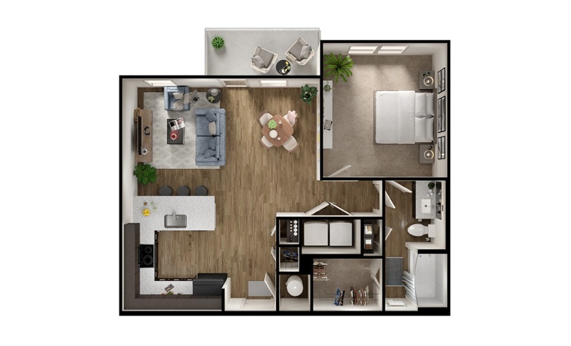 A3p - 1 bedroom floorplan layout with 1 bathroom and 787 square feet