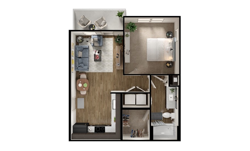 S1p - 1 bedroom floorplan layout with 1 bathroom and 613 square feet